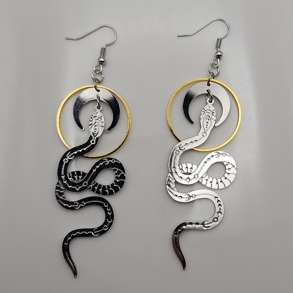 Shadow & Soul Celestial Serpent Moon Phase Snake Earrings - Picture 4 of 6